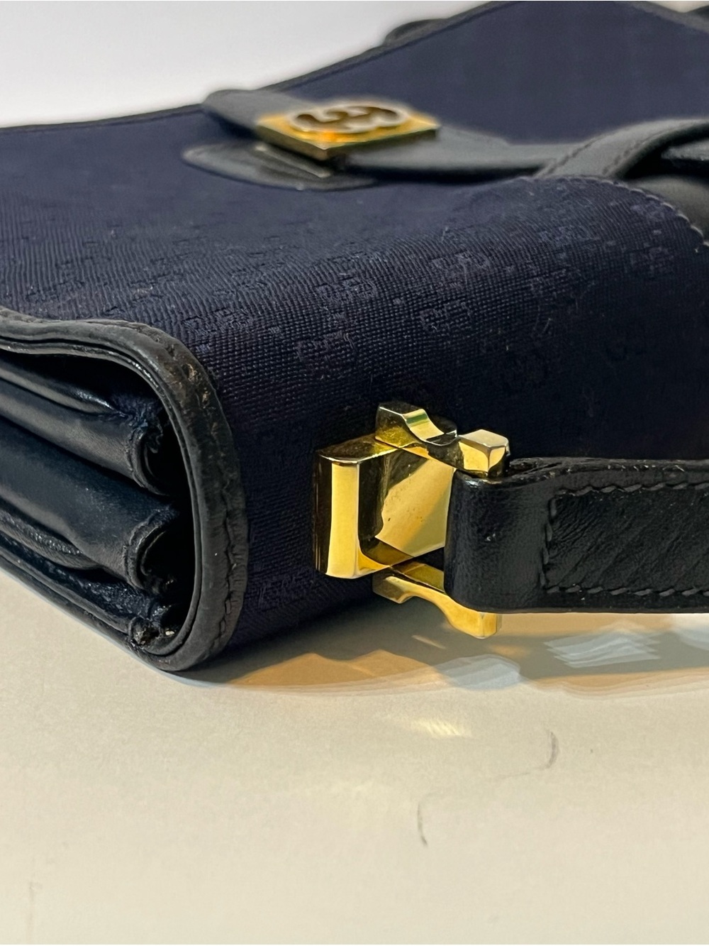 GUCCI Vintage GG Jacquard Canvas Navy Crossbody Shoulder Bag Italy 1970s 1980s - Picture 9 of 16
